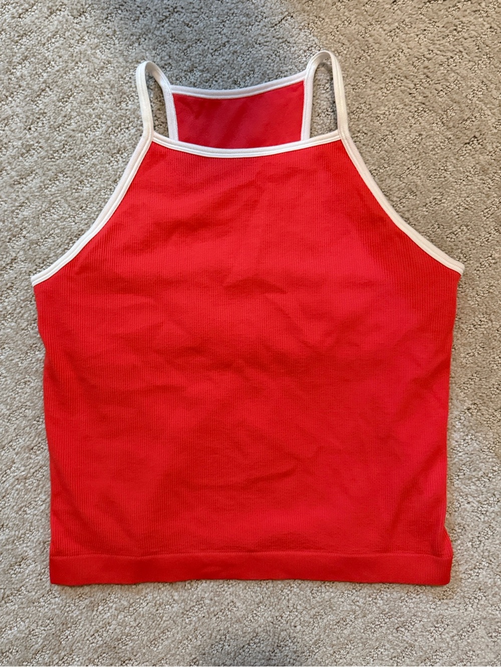 DSG Red Ribbed Halter Tank with White Trim